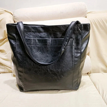 Large Capacity soft leather women's hand fashion shoulder vintage Lady tote bag