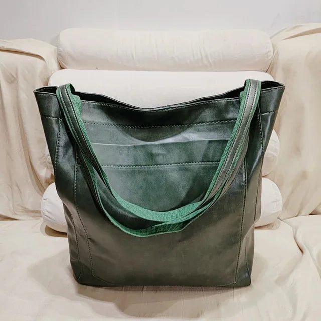 Large Capacity soft leather women's hand fashion shoulder vintage Lady tote bag