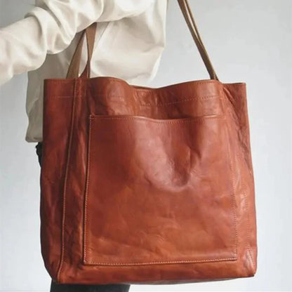 Large Capacity soft leather women's hand fashion shoulder vintage Lady tote bag