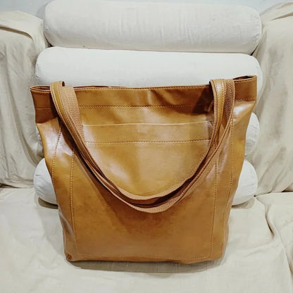 Large Capacity soft leather women's hand fashion shoulder vintage Lady tote bag