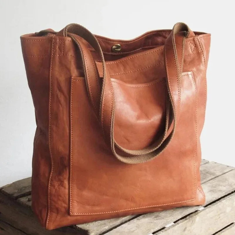 Large Capacity soft leather women's hand fashion shoulder vintage Lady tote bag