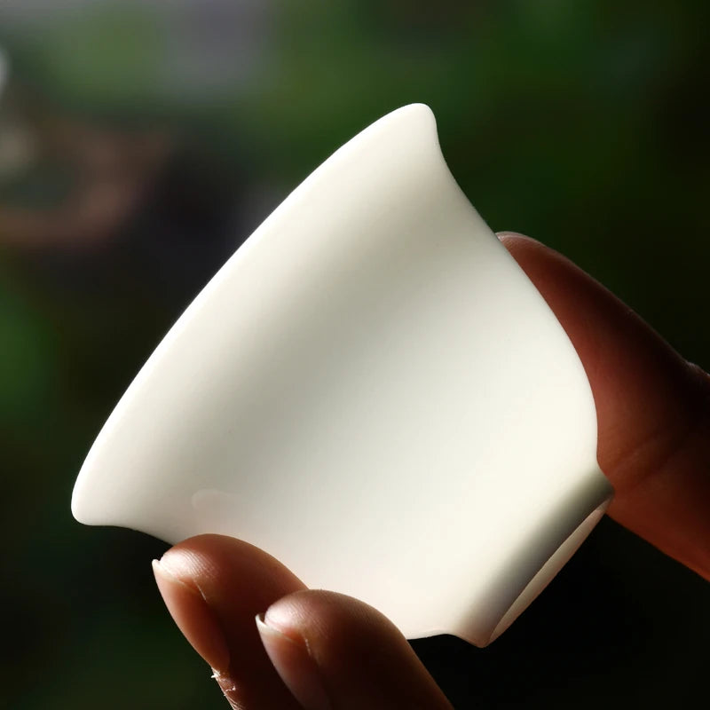 Large Ceramic Tea Cup, Pure White Porcelain, Bamboo Hat Cup, Handmade Kungfu Tea Set,  3Pcs/Pack Small Tea Cup, Tea Accessories