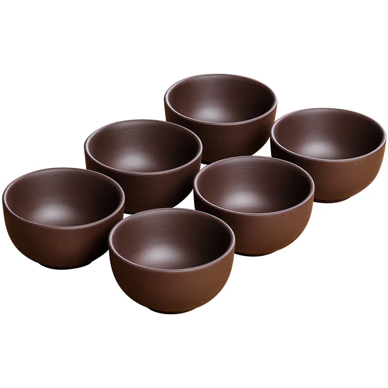 Large Ceramic Tea Cups Set, Porcelain Teacup, Purple Sand, Kungfu Tea Cup, Chinese Tea Set, 6Pcs