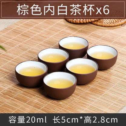 Large Ceramic Tea Cups Set, Porcelain Teacup, Purple Sand, Kungfu Tea Cup, Chinese Tea Set, 6Pcs