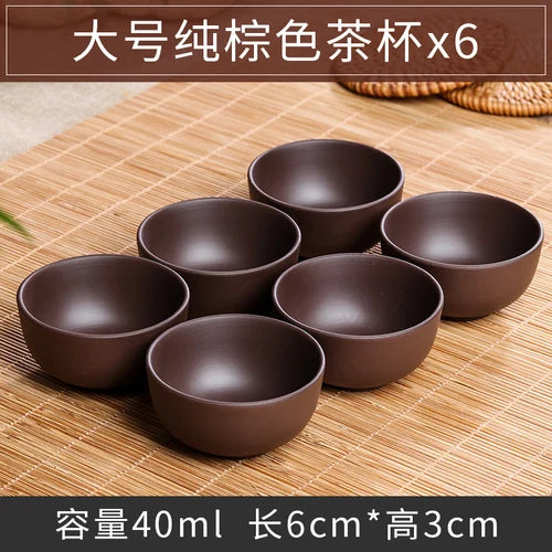 Large Ceramic Tea Cups Set, Porcelain Teacup, Purple Sand, Kungfu Tea Cup, Chinese Tea Set, 6Pcs