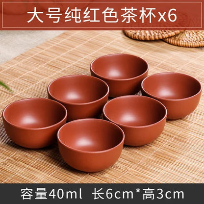 Large Ceramic Tea Cups Set, Porcelain Teacup, Purple Sand, Kungfu Tea Cup, Chinese Tea Set, 6Pcs