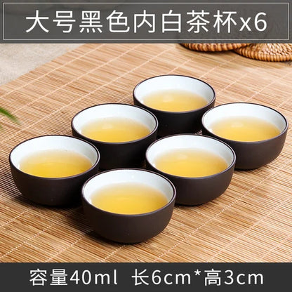 Large Ceramic Tea Cups Set, Porcelain Teacup, Purple Sand, Kungfu Tea Cup, Chinese Tea Set, 6Pcs