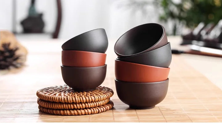 Large Ceramic Tea Cups Set, Porcelain Teacup, Purple Sand, Kungfu Tea Cup, Chinese Tea Set, 6Pcs