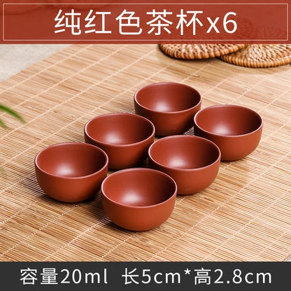 Large Ceramic Tea Cups Set, Porcelain Teacup, Purple Sand, Kungfu Tea Cup, Chinese Tea Set, 6Pcs