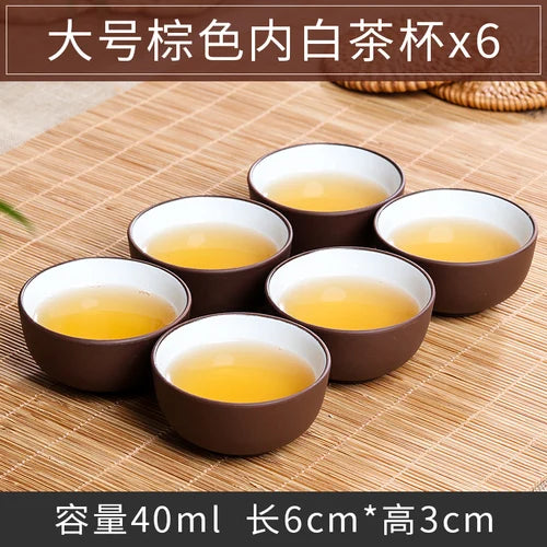 Large Ceramic Tea Cups Set, Porcelain Teacup, Purple Sand, Kungfu Tea Cup, Chinese Tea Set, 6Pcs