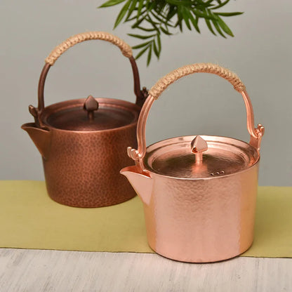 Large Chinese Teapot Handmade Coffee Pot Copper Metal Tea Infuser with Braided Handle Water Kettles Gold Kung Fu Tea Set 500ML