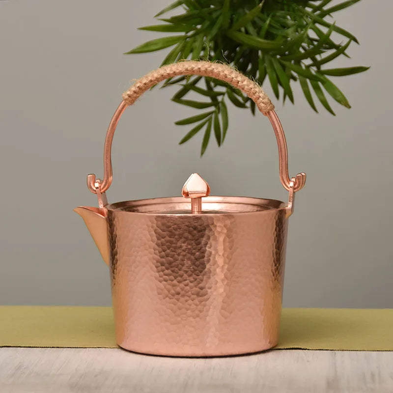 Large Chinese Teapot Handmade Coffee Pot Copper Metal Tea Infuser with Braided Handle Water Kettles Gold Kung Fu Tea Set 500ML