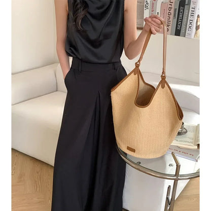Large Cpacity Casual Straw Bags Women's Tote 2024 New Summer Commuter Woven Bag Fashion One Shoulder Handbags Elegant Purses