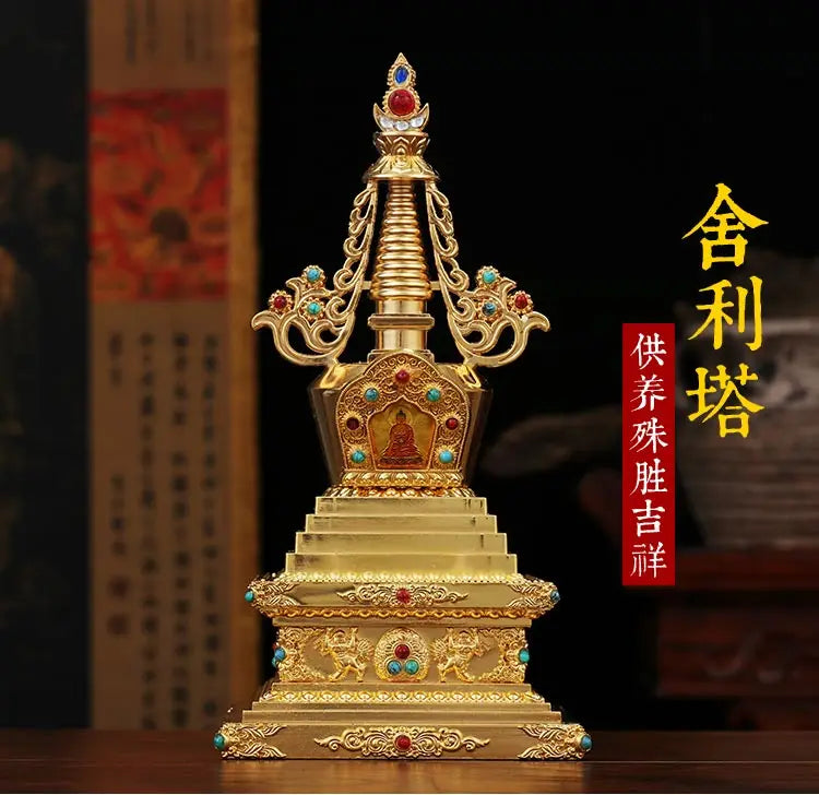 Large -GOOD Buddha Buddhist bless family home Safety Health wealth efficacious Protection gold Buddha Bodhi Pagoda-free shipping