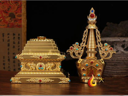 Large -GOOD Buddha Buddhist bless family home Safety Health wealth efficacious Protection gold Buddha Bodhi Pagoda-free shipping