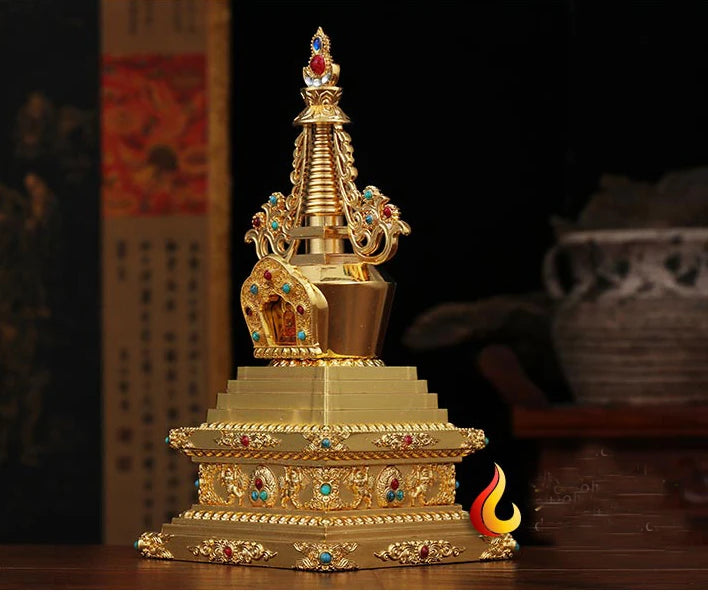 Large -GOOD Buddha Buddhist bless family home Safety Health wealth efficacious Protection gold Buddha Bodhi Pagoda-free shipping