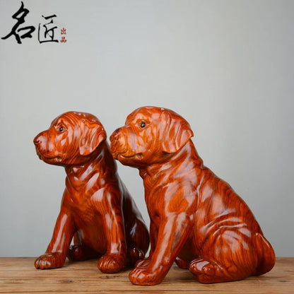 Large- GOOD art # business office home efficacious Talisman Handmade Yellow pear wood Money dog WANG CAI FENG SHUI ART Sculpture