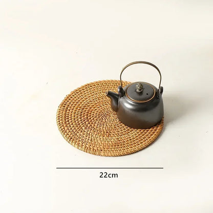 Large Garden Style Rattan Tea Mat Hand-woven Round Anti-hot Insulated Table Mat Placemat Traditional Tea Set Accessories
