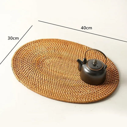 Large Garden Style Rattan Tea Mat Hand-woven Round Anti-hot Insulated Table Mat Placemat Traditional Tea Set Accessories