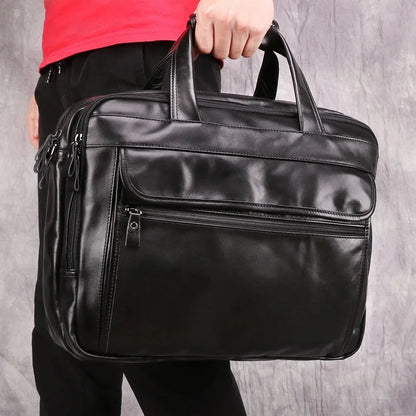 Large Genuine Leather Briefcase for Men A4 Office Handbag Men's Business Casual Travel Messenger Bag 15.6" Laptop Shoulder Bags