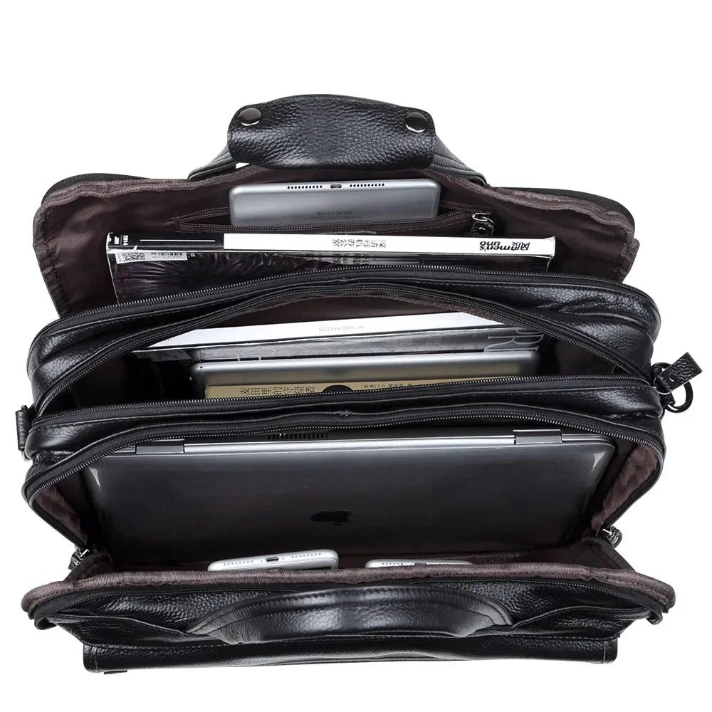 Large Genuine Leather Briefcase for Men A4 Office Handbag Men's Business Casual Travel Messenger Bag 15.6" Laptop Shoulder Bags