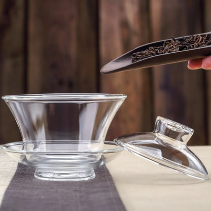 Large Glass Tea Cup and Tea Lid Set, Transparent Gaiwan, Chinese Teaset Sancai Tea Bowl, Single Thick Heat-Resistant Cover