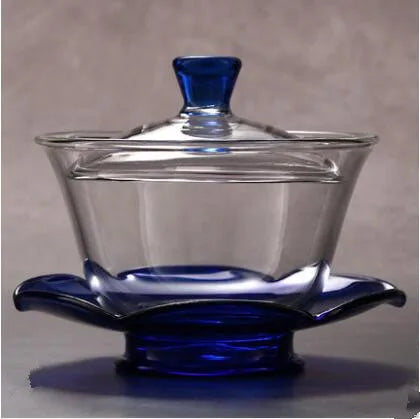 Large Glass Tea Cup and Tea Lid Set, Transparent Gaiwan, Chinese Teaset Sancai Tea Bowl, Single Thick Heat-Resistant Cover
