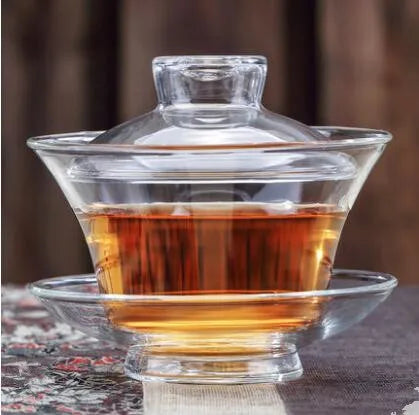 Large Glass Tea Cup and Tea Lid Set, Transparent Gaiwan, Chinese Teaset Sancai Tea Bowl, Single Thick Heat-Resistant Cover