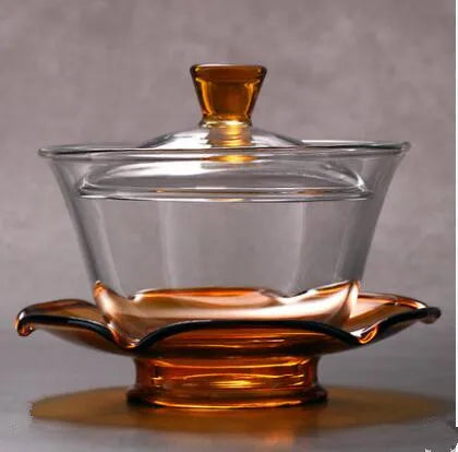 Large Glass Tea Cup and Tea Lid Set, Transparent Gaiwan, Chinese Teaset Sancai Tea Bowl, Single Thick Heat-Resistant Cover
