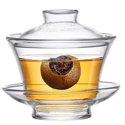 Large Glass Tea Cup and Tea Lid Set, Transparent Gaiwan, Chinese Teaset Sancai Tea Bowl, Single Thick Heat-Resistant Cover
