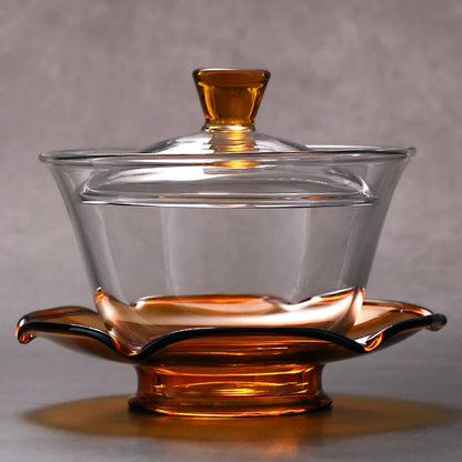 Large Glass Tea Cup and Tea Lid Set, Transparent Gaiwan, Chinese Teaset Sancai Tea Bowl, Single Thick Heat-Resistant Cover