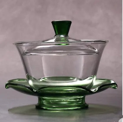 Large Glass Tea Cup and Tea Lid Set, Transparent Gaiwan, Chinese Teaset Sancai Tea Bowl, Single Thick Heat-Resistant Cover