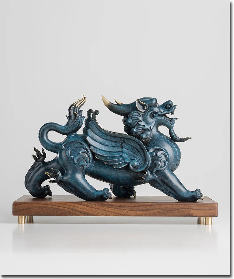 Large Global Limited Edition thriving business Good luck MALE Dragon PI XIU color brass Sculpture home office art Ornament