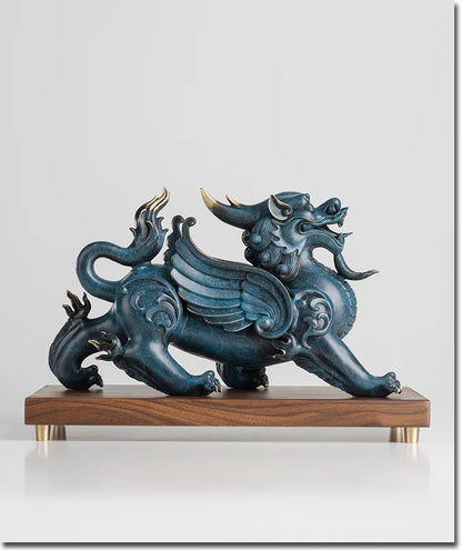 Large Global Limited Edition thriving business Good luck MALE Dragon PI XIU color brass Sculpture home office art Ornament