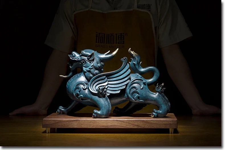 Large Global Limited Edition thriving business Good luck MALE Dragon PI XIU color brass Sculpture home office art Ornament