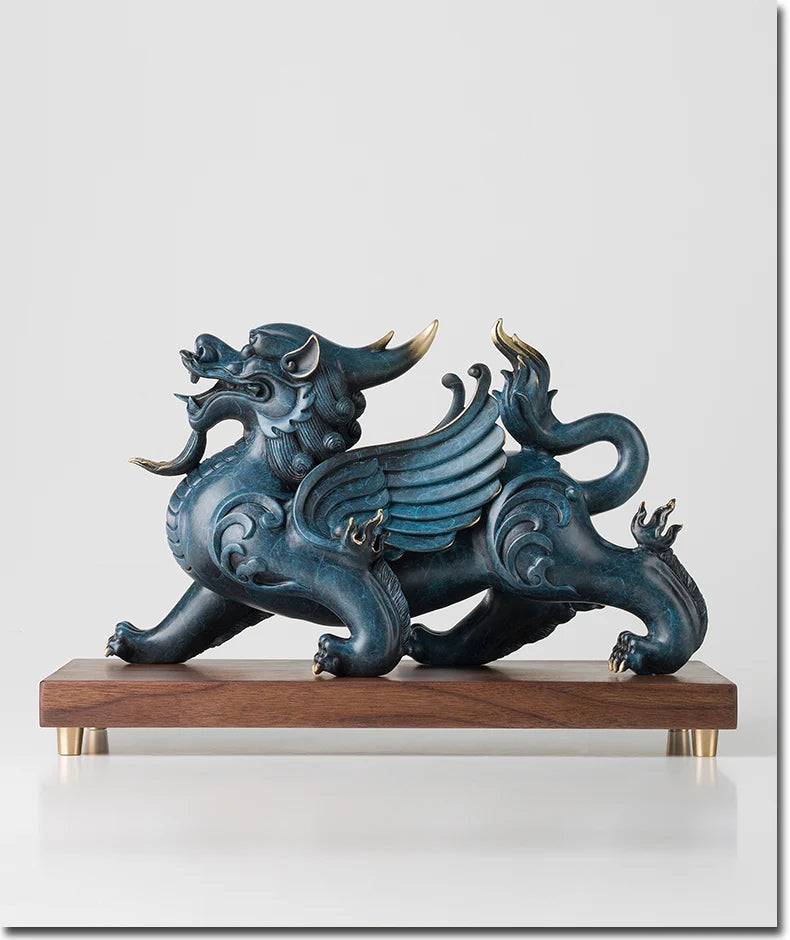 Large Global Limited Edition thriving business Good luck MALE Dragon PI XIU color brass Sculpture home office art Ornament