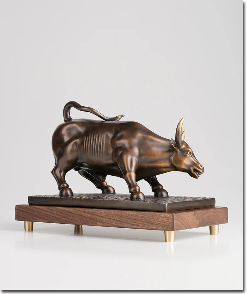 Large Global Limited Edition thriving business Good luck Wall Street Charging Bull brass Sculpture home office Ornament gift
