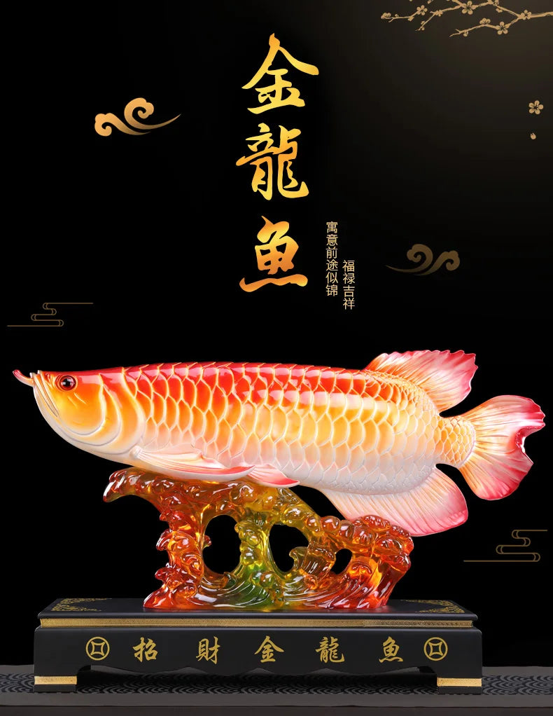 Large # Good luck FENG SHUI ART statue HOME OFFICE company SHOP TOP Efficacious Talisman Money Drawing Arowana Golden Fish