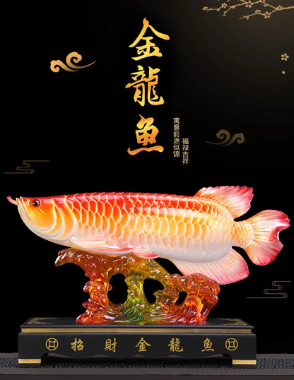 Large # Good luck FENG SHUI ART statue HOME OFFICE company SHOP TOP Efficacious Talisman Money Drawing Arowana Golden Fish