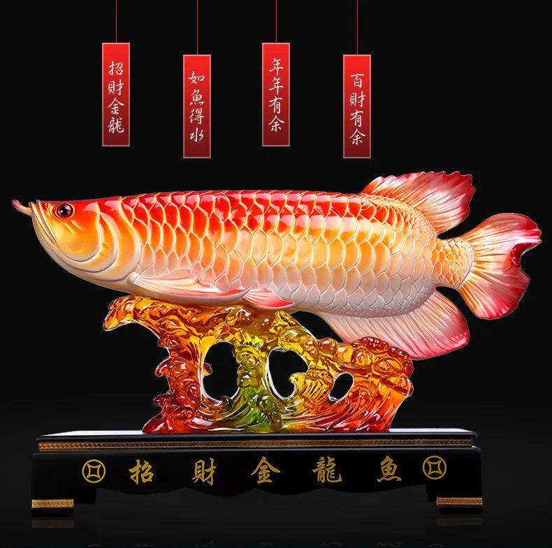 Large # Good luck FENG SHUI ART statue HOME OFFICE company SHOP TOP Efficacious Talisman Money Drawing Arowana Golden Fish