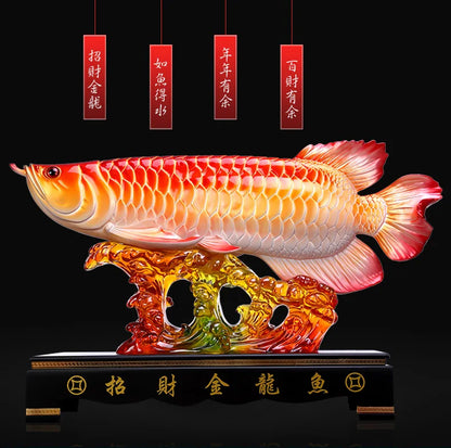 Large # Good luck FENG SHUI ART statue HOME OFFICE company SHOP TOP Efficacious Talisman Money Drawing Arowana Golden Fish
