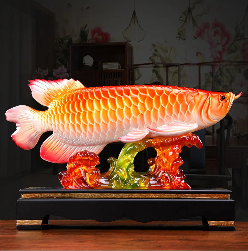Large # Good luck FENG SHUI ART statue HOME OFFICE company SHOP TOP Efficacious Talisman Money Drawing Arowana Golden Fish