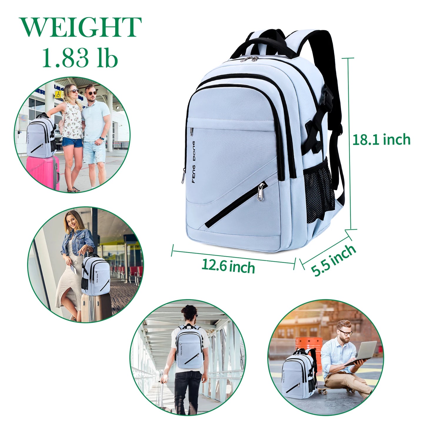 Large Laptop Backpack 17.3 inch Durable Waterproof Travel College Backpack Bookbag for Men & Women Business Backpack with USB Ch