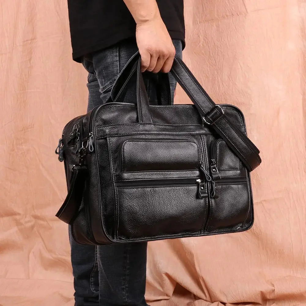 Large Men Genuine Handbags Male Business Office Laptop Men's Leather Travel Shoulder Brand Design Messneger Bag