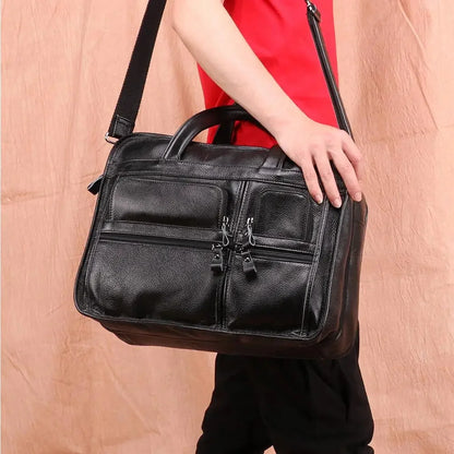 Large Men Genuine Handbags Male Business Office Laptop Men's Leather Travel Shoulder Brand Design Messneger Bag