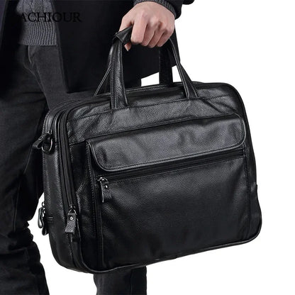 Large Men Handbgs Male Genuine Leather Travel Brifcases Men's 15.6 Inch Laptop Shoulder Business A4 Bag