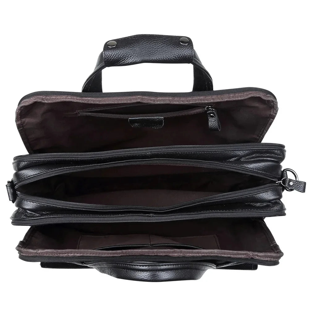 Large Men Handbgs Male Genuine Leather Travel Brifcases Men's 15.6 Inch Laptop Shoulder Business A4 Bag