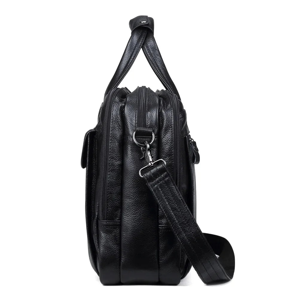 Large Men Handbgs Male Genuine Leather Travel Brifcases Men's 15.6 Inch Laptop Shoulder Business A4 Bag