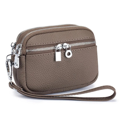 Large Pouch Wallet New Genuine Leather Change Coin Purse Holder for Women Brand Clutch Bag with Removable Wrist Strap