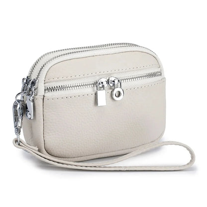 Large Pouch Wallet New Genuine Leather Change Coin Purse Holder for Women Brand Clutch Bag with Removable Wrist Strap